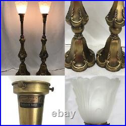 Vtg REMBRANDT Table Lamp PAIR Art Deco MCM Hollywood Buffet Tall Torchiere Glass