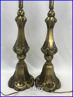 Vtg REMBRANDT Table Lamp PAIR Art Deco MCM Hollywood Buffet Tall Torchiere Glass