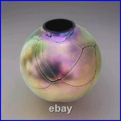 Vtg Steven Maslach Iridescent Art Glass Oil Lamp Signed Dated Brass John Scott
