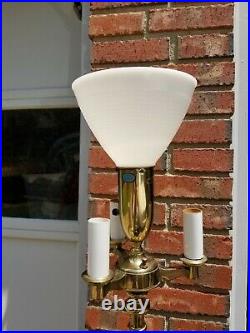 Vtg Stiffel Brass Floor Lamp Art Deco Torchiere Style 3 Arm, 4 Bulb, 58 Tall