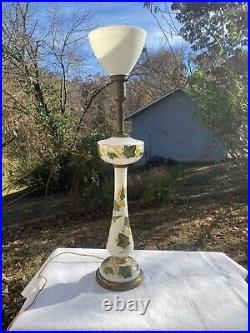 Vtg Stiffle Milk Glass Brass Floral Lamp 42 Table Light MCM Art Deco Retro 1960