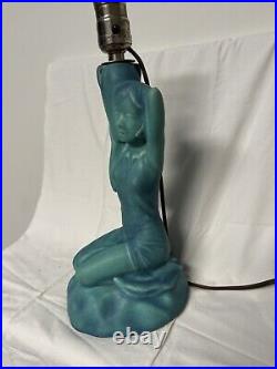 Vtg Van Briggle Ceramic Art Pottery Lamp Blue Damsel Damascus Butterfly Shade