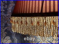 Vtg Victorian Art Deco Fabric Lamp SHADE Copper Bronze Beaded Fringe 18x12 Oval