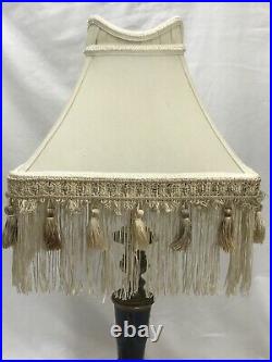 Vtg Victorian Art Deco Lamp Shade Beige Ivory Tassel & Long Fringe 12, Empire