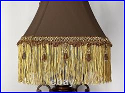 Vtg Victorian Art Deco Lamp Shade Brown Gold Beaded Tassel Fringe 14 Boho Style