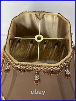 Vtg Victorian Art Deco Lamp Shade Brown Gold Beaded Tassel Fringe 14 Boho Style