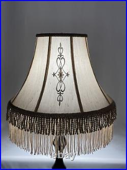 Vtg Victorian Art Deco Style Boho Floor Table Lamp Shade Beige Fringe 18 Large