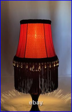 Vtg Victorian Art Deco Style Buffet Boudoir Table Lamp Shade Red Black Fringe