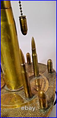Vtg WW2 Trench Art Nautical Engraved Brass Lamp Various Bullets Man Cave