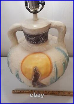 Vtg Wolf Moon Pottery Lamp Western Clay Desert Tipi Light Nature Art Navaho Hopi