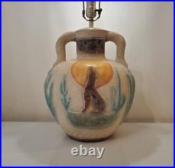 Vtg Wolf Moon Pottery Lamp Western Clay Desert Tipi Light Nature Art Navaho Hopi