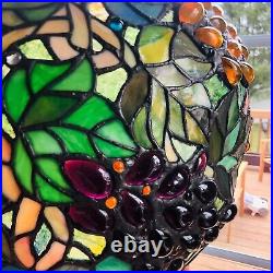 Vtg slag / art glass lamp shade MCM 15W x 8H tiffany style w grapes
