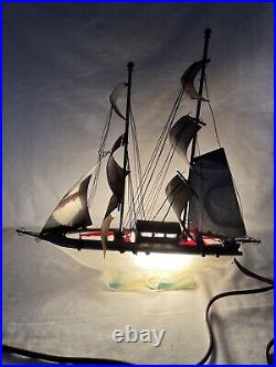 WORKING Vintage Glass Sailboat Ship TV Lamp Light SLAG GLASS MCM Art Deco COOL