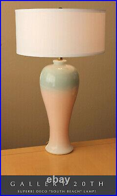 WOW! ART DECO STYLED AQUA PINK SOUTH BEACH TABLE LAMP! VTG MID CENTURY LIGHT 80s