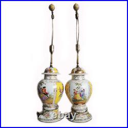 XXL Pair Vintage Antique French Porcelain Hand Painted Floral Romantic Lamp Rare
